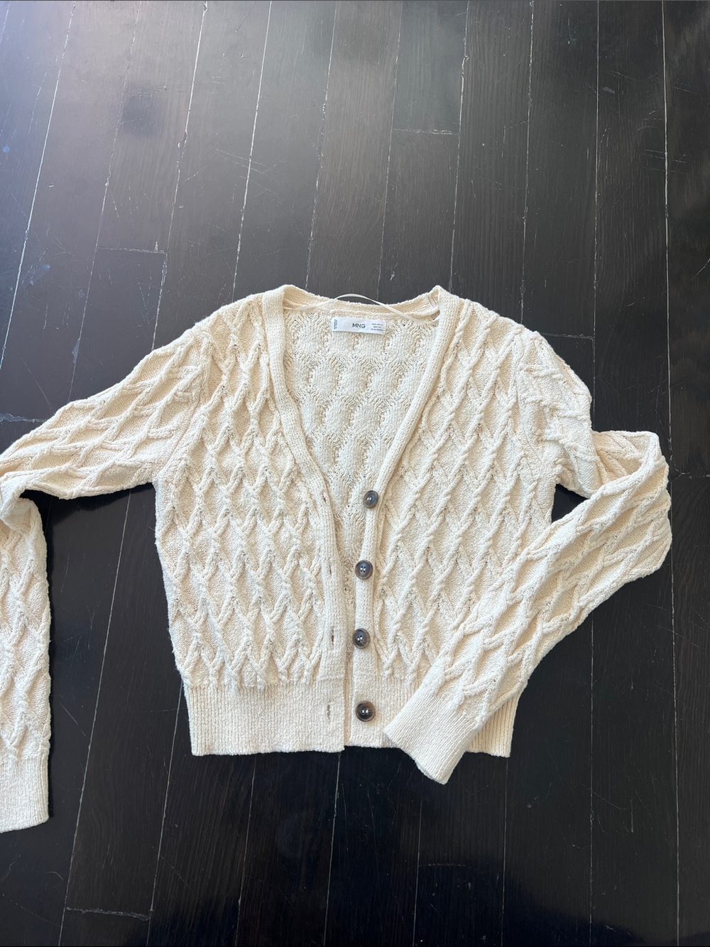 Mango Cable Knit Cream Button-Up Cardigan